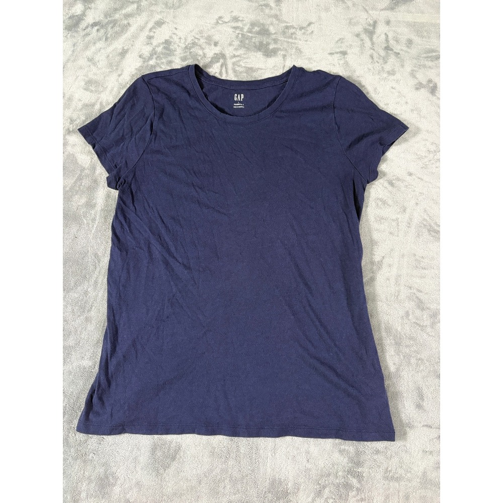 Gap Women Favorite T Short Sleeve T-Shirt Large Navy Blue Solid Cotton Blend